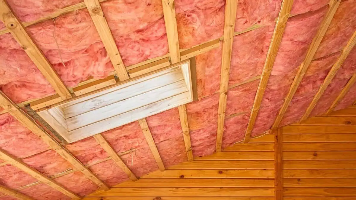 Glasswool roof insulation installed between timber rafters